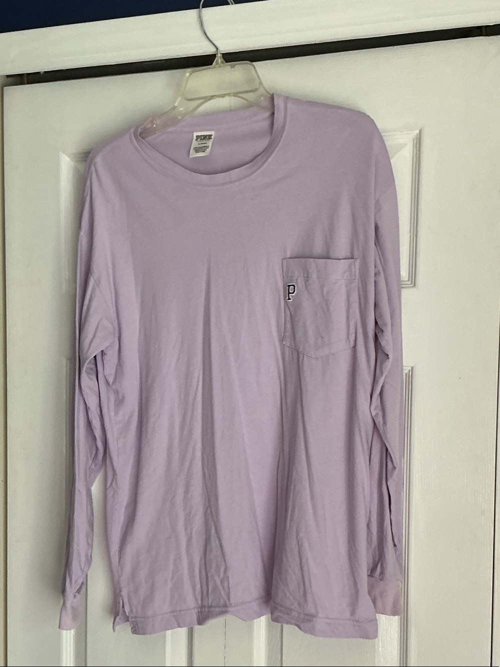 PINK Victoria's Secret Long Sleeve Pocket Tee in Light Lavender